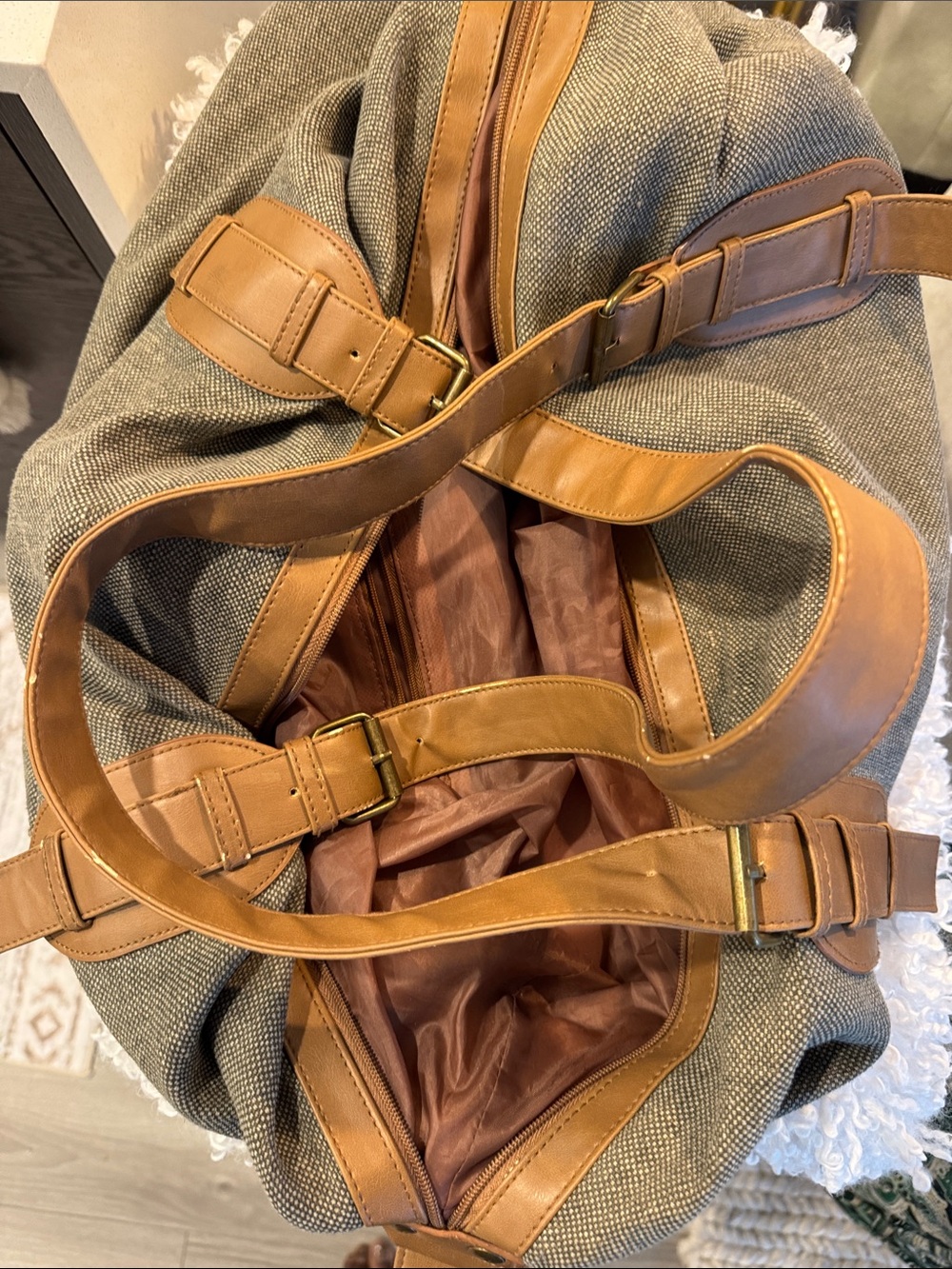 Men's Canvas Weekender Bag with Tan Leather Trim